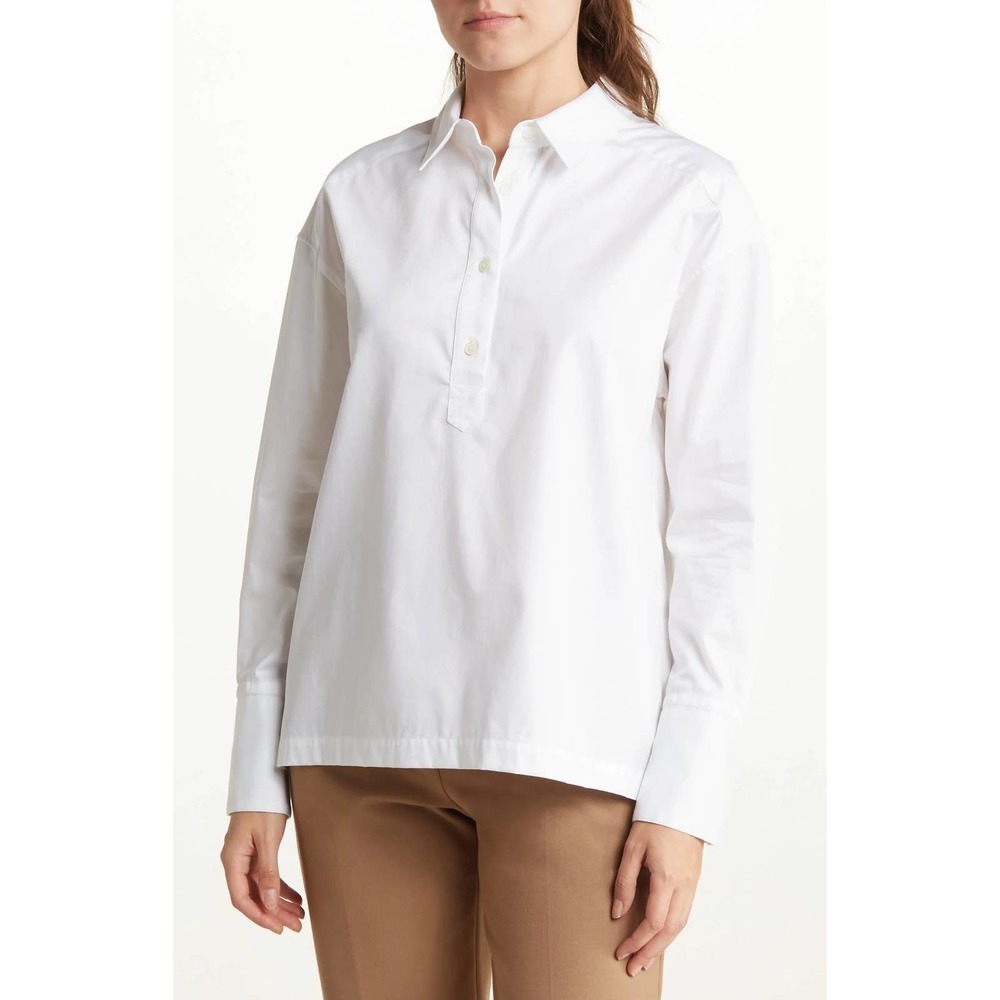 Argent Popover Shirt in Cotton Poplin White Size 12